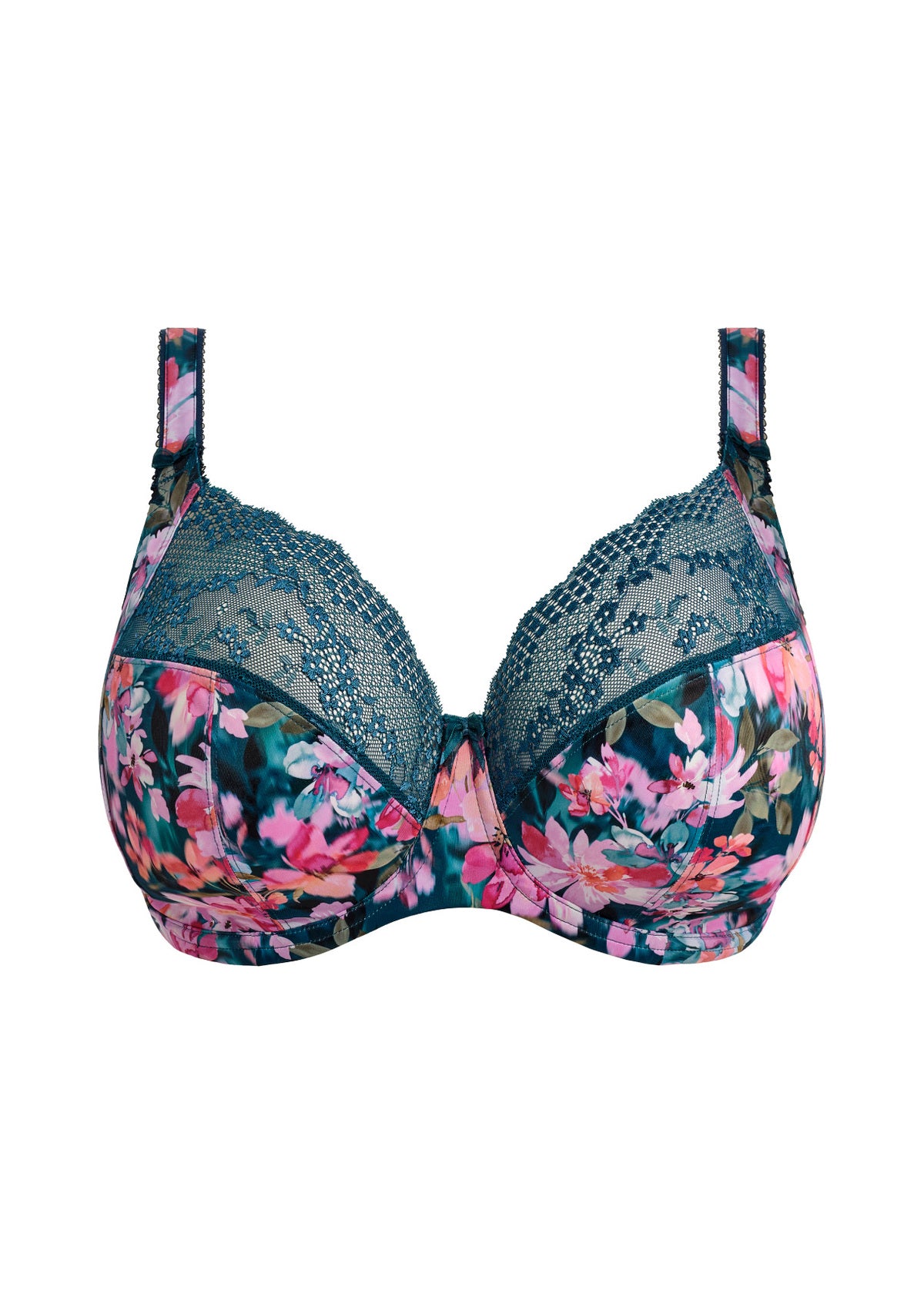 elomi Lucie Teal Floral Stretch Plunge Bra